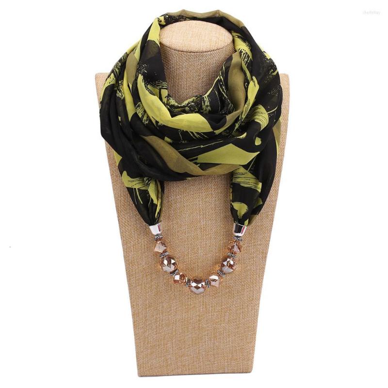 

Scarves Fashion Lady Neckwear Crystal Pendant Necklace And Scar Print Chiffon Beads Neck Women Wrap Pendants Female Echarpe