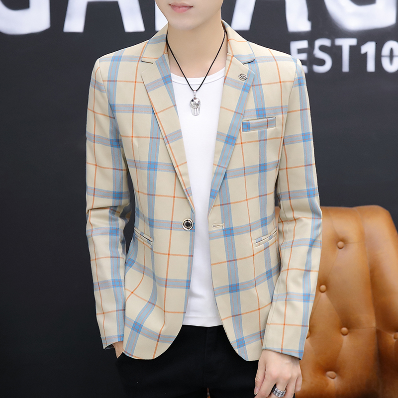 

Men's Suits Blazers Spring and Autumn Plaid Small Long Sleeve Jacket Casual Slim Senior Soft Single Breasted Collar 230202, Green