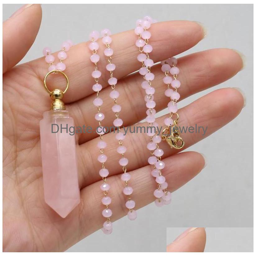 

Pendant Necklaces Natural Semiprecious Rose Quartz Essential Oil Diffuser Per Bottle Tapered Reiki Glamour Necklace Jewelry Gift Dro Dhnws