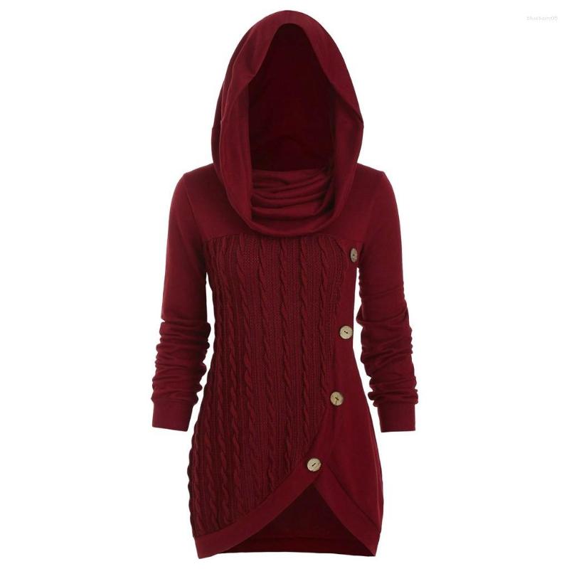 

Women's Sweaters 2023 Women Autumn Winter Solid Buttons Tunic Sweater Heap Collar Hooded Irregular Knitted Warm Long Sleeve Pullovers, Gray