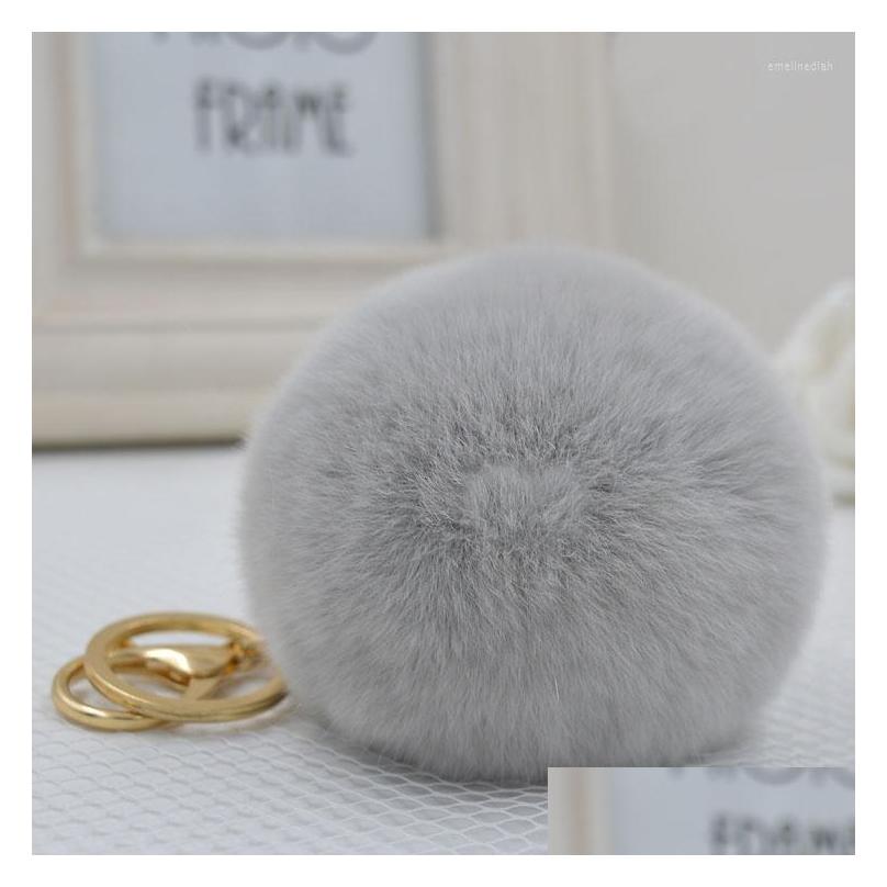 

Keychains Lanyards Wholesales 17 Color Fluffy Fur Pompom Keychain Women Bag Charm Real Natural Balls Genuine Pom Poms Key Chain F2 Dhpsa