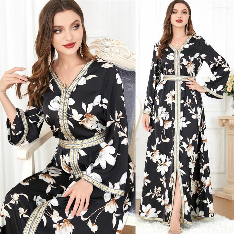 

Ethnic Clothing Floral Print Maxi Dress Women Muslim Eid Ramadan Abaya Dubai Turkey Kaftan Islam Jalabiya Arabic Robe Caftan Evening Party