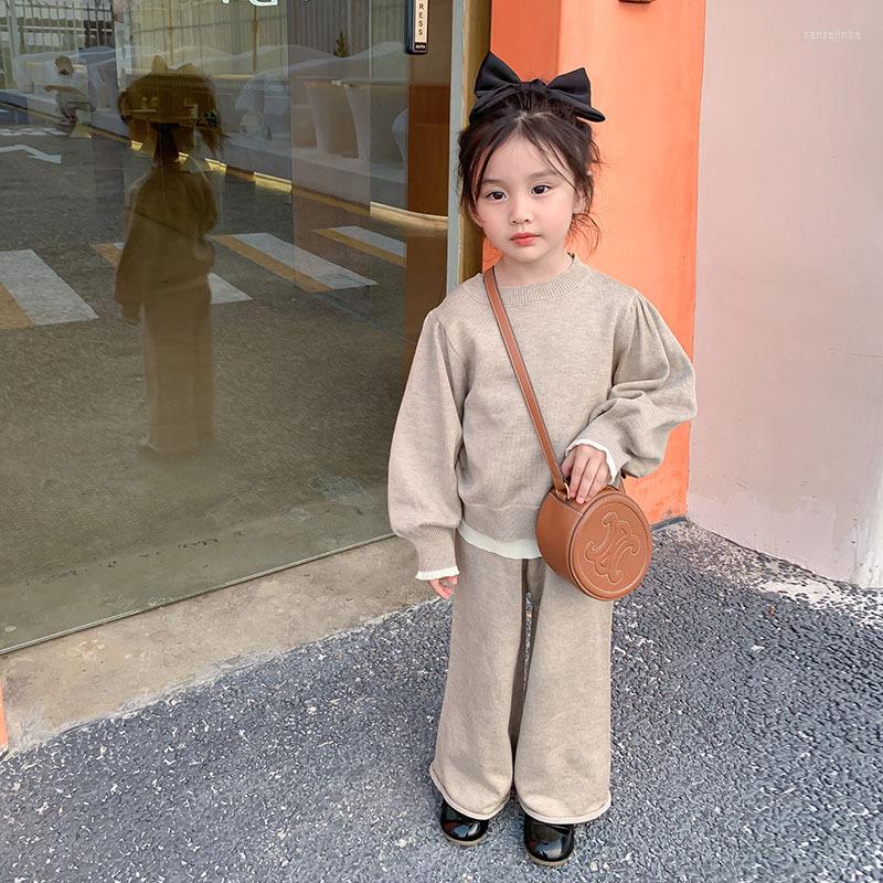 

Clothing Sets Girls Sweater Clothes Kids Color Contrast Knitted Pullover And Wide Leg Pants 2Pcs Outfits Baby Girl Outfit, Oatmeal