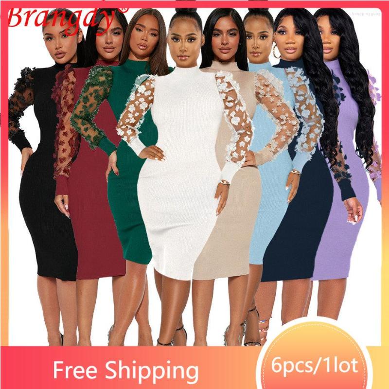 

Casual Dresses 6pcs Wholesale Items In Bulk Y2k For Women Sexy Mesh Sleeve Bodycon Vestidos Fashion Long Club Wear B10798, Black