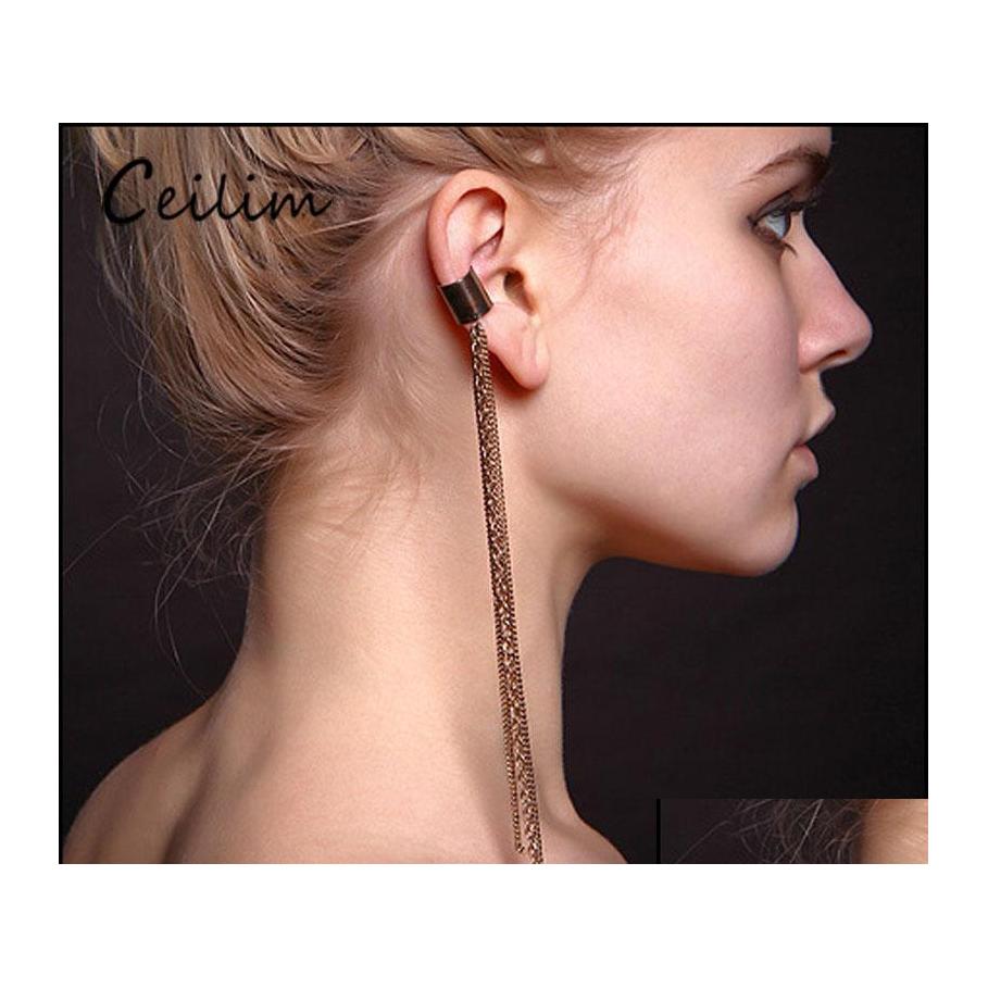 

Ear Cuff Arrivals Tassel Earring European Punk Clip Non Piercing Alloy Chain Long Statement Earrings For Women Drop Delivery Jewelry Ot1Tx