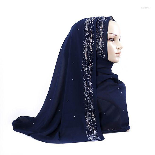 

Scarves Voile Chic Premium Chiffon Muslim Hijabs Headscarf Exquisite Rhinestone Decor Women's Modest Islamic Wedding Shawl 27.5 67inch
