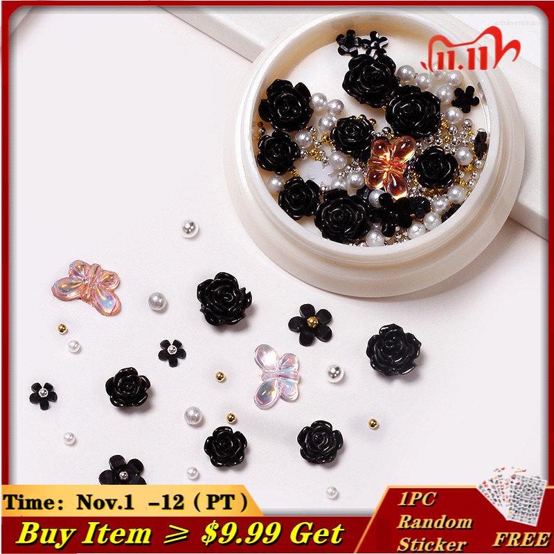 

Nail Art Kits Rhinestones Korea Manicure Decora Jewelry Nails Rose Flower Black White Colorful Butterfly Beads Sequins Set Fake Charms