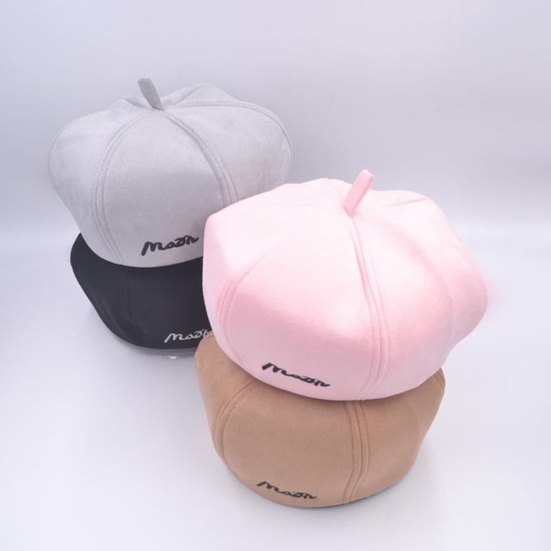 

Berets Fashion Women Letter Suede Femme Autumn Retro Embroidery Artist Painter French Hats For Warm Pumpkin Caps