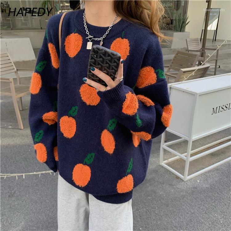

Women's Sweaters Autumn And Winter Sweater Pullover Cherry Pattern Long Sleeve Retro Sweet Beauty High Collar Knitted, White