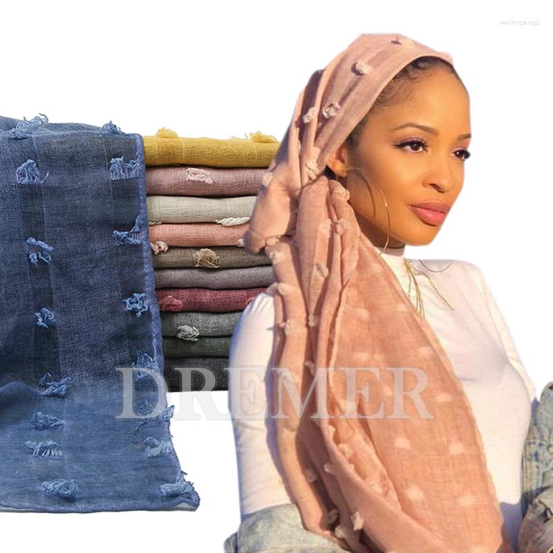 

Scarves Luxury Designer Pom Cotton Hijab Scarf Women's Plain Winter Muslim Fashion Handkerchief Islamic Foulard Bandana Laven