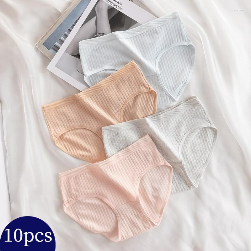 

Women's Panties 10PCS/Set Cotton Women's Sexy Simple Striped Underwear Girl Breathable Briefs Soft Cozy Lingerie Female Underpants, Set 6