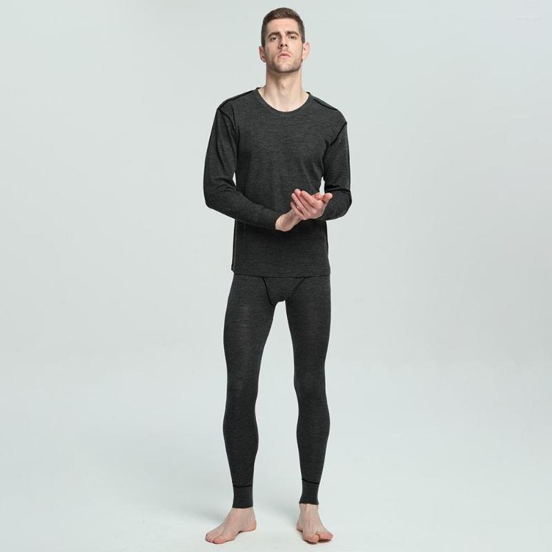

Men' Thermal Underwear Merino Wool Winter Base Layer Warm Set Breathable 200gsm Weight Tops Pants, Gray