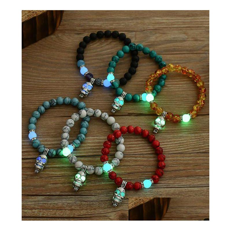 

Beaded 4Pcs Luminous Skl Cage Bracelet Natural Energy Turquoise Handstring Stone Bead With Lighted Women Gemstone Bangles Drop Deliv Dhzbq