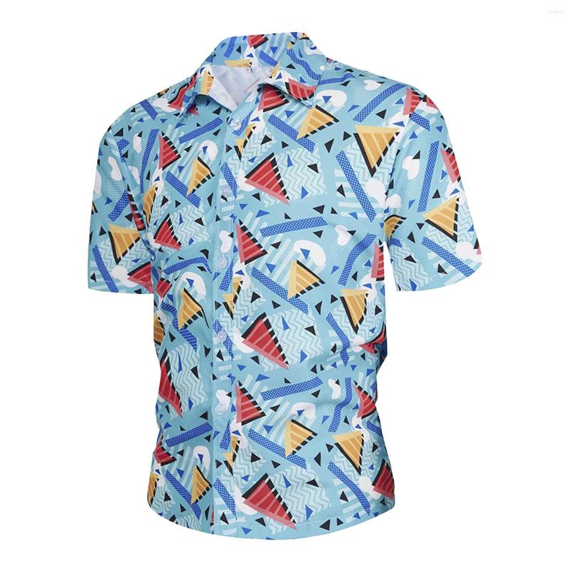 

Men's Casual Shirts Summer Shirt Men's Geometric 3d Print Outdoor Fashion Harajuku Hawaiian Male Breathable Beach Short Sleeves Tops, A-yellow