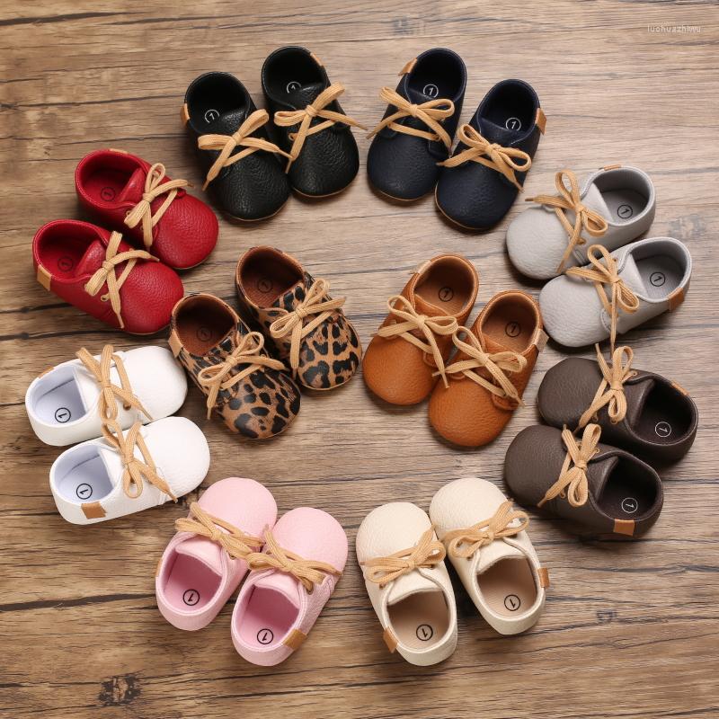

First Walkers HAIZHIW Born Baby Boy Girl Leather Shoes Infant Footwear Rubber Non-slip Toddler Retro -18M, D33 red