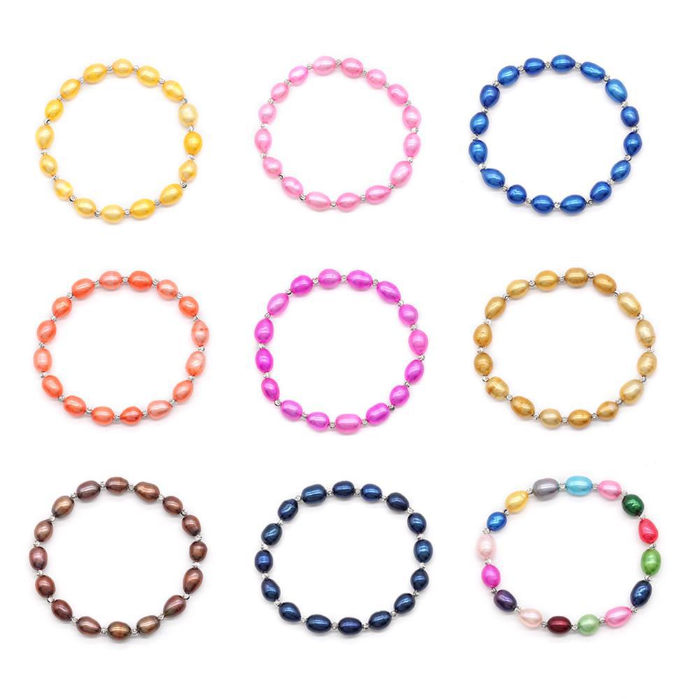 

Beaded Rice Pearl Strand Bracelets 10 Colors Freshwater Ctured 78Mm Dyed Color Pearls Bead Bracelet Bangle For Women Wedding Jewelry Dh0O2