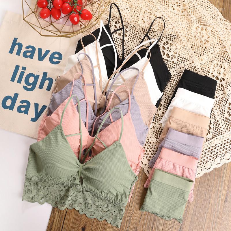 

Bras Sets Sexy Lingerie Suit Lace Bra Set Women Backless Underwear V-neck Brassiere Wire Free Bralette Panties Yoga Sports Fitness, Beige