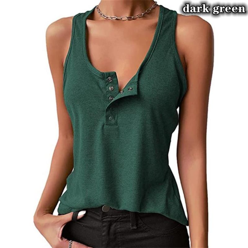 

Women' Tanks Sleeveless Vest Women Y2k Summer Button Blouses Solid Shirts Sexy Open Shoulder T-Shirts Loose Casual Tops Aesthetic, Dark grey