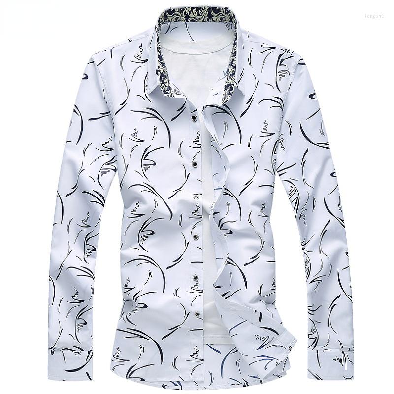 

Men's Casual Shirts Men's Shirt Large Size Business Leisure Print Long Sleeve Slim Male Brand 5XL 6XL, Navy