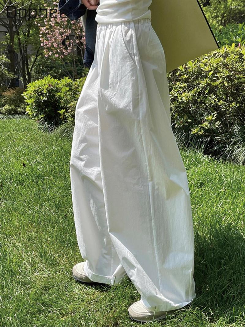 

Women' Pants 2023 Summer Japanese Fashion Profile High Waist Wide-Leg Trousers Simple Casual Loose-Fitting Slimming Women, White