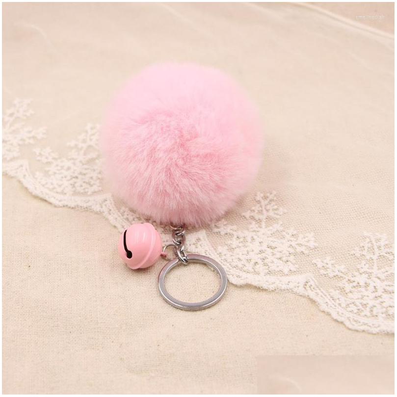 

Keychains Lanyards Fashion Simitation Rex Hair Ball Keychain Bells Key Chain Pompom Rings Girl Women Bag Car Jewelry Emel22 Drop D Dhako