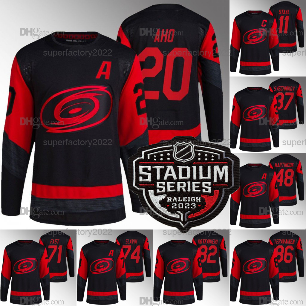 

Carolina 2023 Stadium Series Jersey Hurricanes Andrei Svechnikov Sebastian Aho Brent Burns Brady Skjei Jaccob Slavin Teuvo Teravainen Jesper Fast Martin Necas, 22 brett pesce