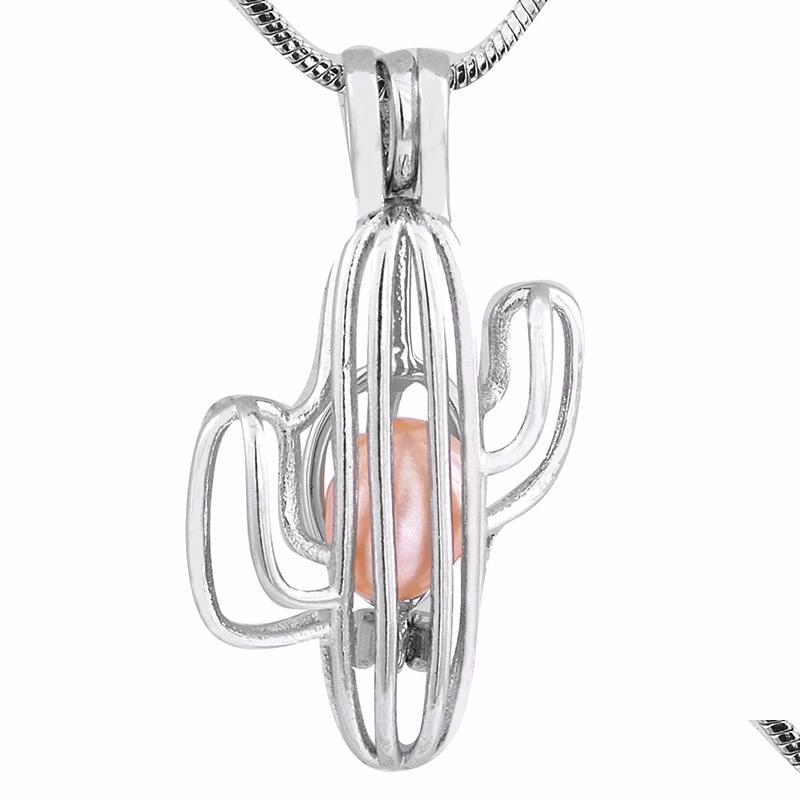 

Pendant Necklaces Plant Style 18Kgp Fashion Love Wish Cactus Shape Cages Pendants Diy Pearl Modern Charm P139 Drop Delivery Jewelry Dhlt9