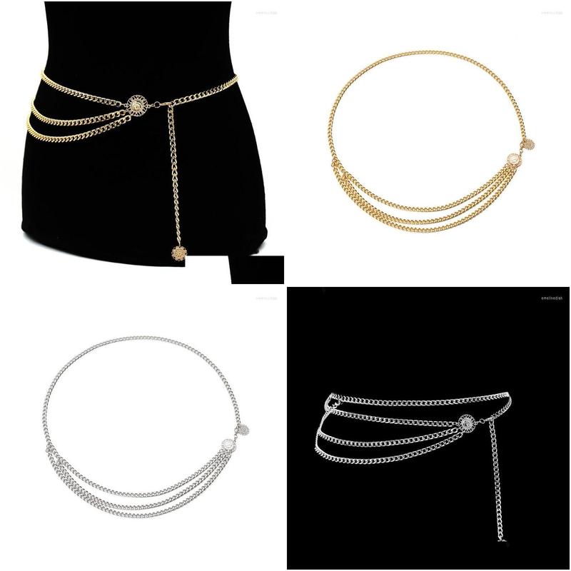 

Belts Fashion Designer Metal Chain Belt For Women Golden Coin Hip Hop Tassel Female Waist Drop Delivery Accessories Dhwtx, Black