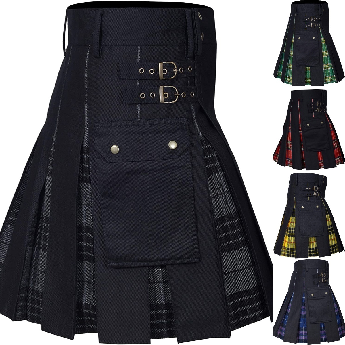 

Skirts Kilts for Men Utility 100% Cotton Jeans Hybrid Modern Box Pleated Tartan Traditional Mens denim skirt 230202, Green