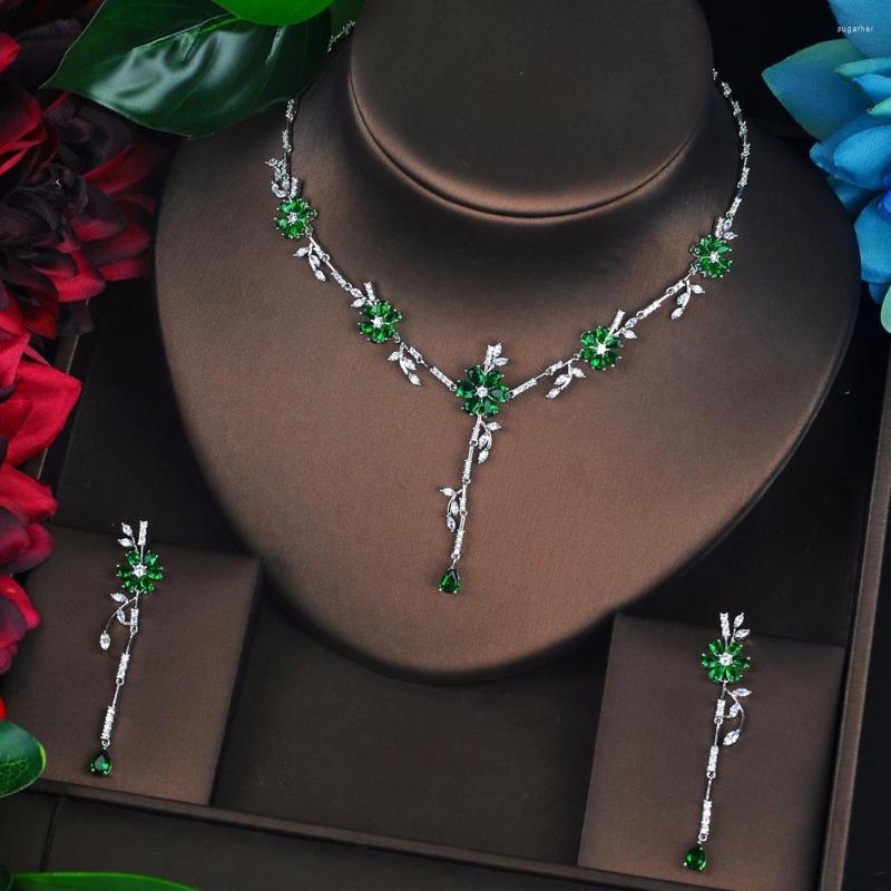

Necklace Earrings Set Fashion Cubic Zircon Flower Design Bridal For Women Wedding Accessories Bijoux Femme Ensemble N-697, Picture shown