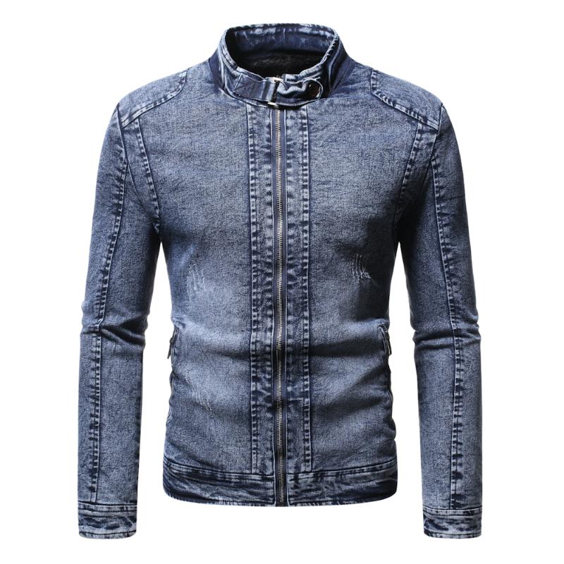 

Men's Jackets 2023 Autumn Winter High Quality Solid Color Stand-up Collar Zipper Slim Casual Long Sleeve Fleece Denim Jacket, Black
