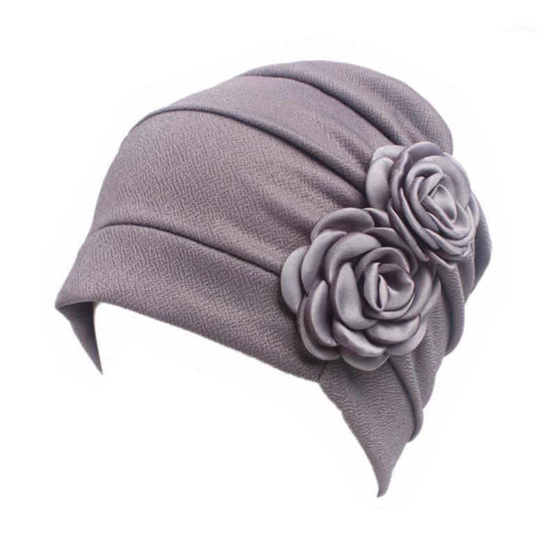 

Berets Women Beanie Casual Hair Loss Chemotherapy Cap Accessories Soft Western Style Comfortable Solid Flower Pattern Ruffle Cancer Hat1, Grey