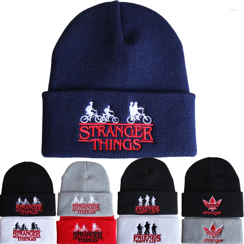 

Berets Winter Knitted Hat For Women Stranger Things 4 Embroidery Warm Skullies Beanie Acrylic Solid Hip-Hop Cap Unisex Letter Hats, Flower - gray