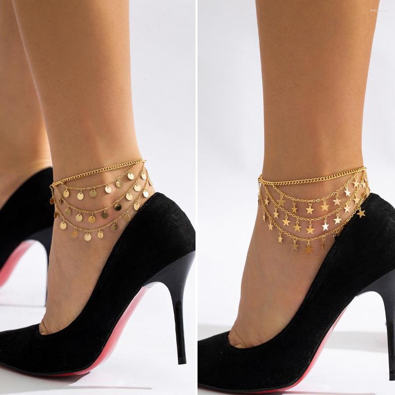 

Anklets Chain Beach Footwear Star Sequin Fringed Anklet Women's Fashion Minimalist Multi-layered Creativity Stainless Steel 2023