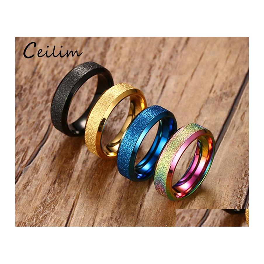 

Cluster Rings High Quality 316 Stainless Steel Couple Wedding Engagement Dl Polishing Black Gold Blue Ring Women Mens Finger 6Mm Dro Otvdg