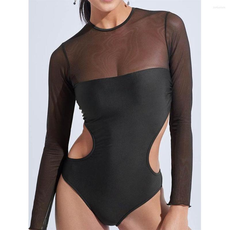 

Women' Swimwear Hollow Mesh One Piece Women Swimsuit Sexy Backless Long Sleeve Monokini Black Bodysuit Mujer Beach Bathing Suits 2023, 05