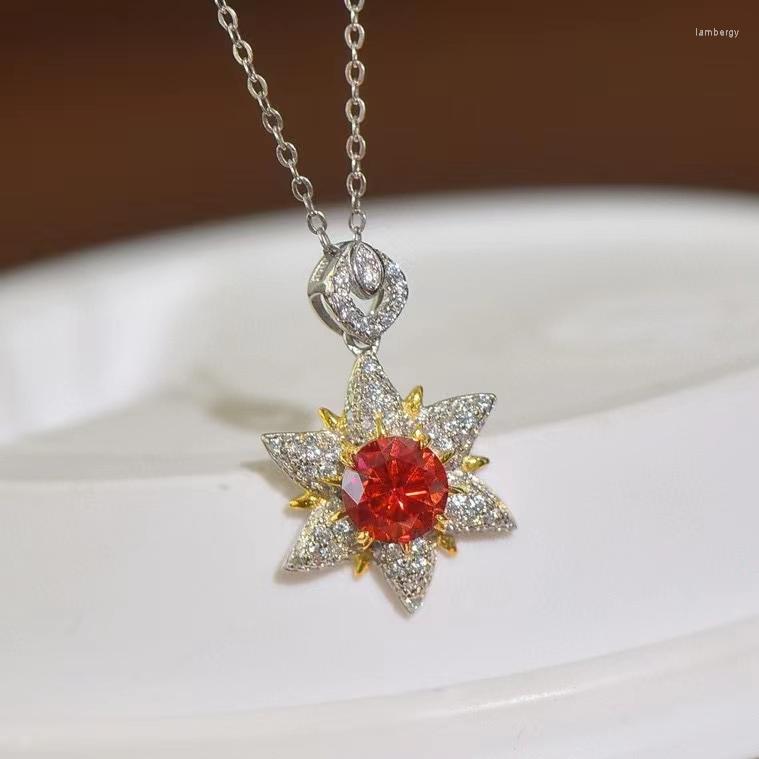 

Chains Passed Diamond Test 1ct Red Moissanite Pendant 925 Sterling Silver Star Necklace Company Anniversary Party Luxury Gift