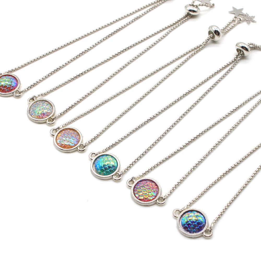 

Charm Bracelets Round Mermaid Bracelet Sier Plated Adjustable Bangle About 7.5 Women Jewelry Party Gift Drop Delivery Dhbvb