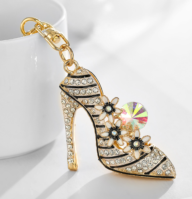 

European and American Bag Pendant Diamond Flower High Heels Metal Keychains Little Creative Gifts Hanging Ornaments