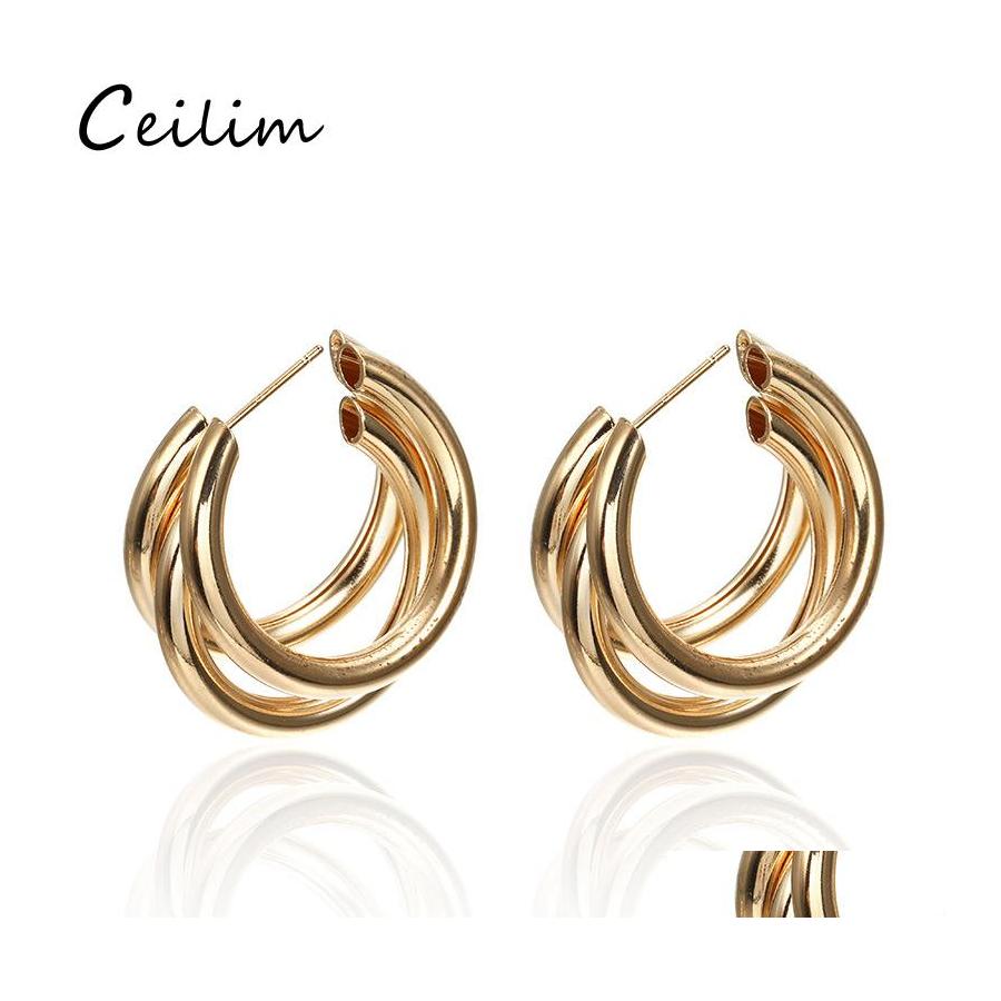 

Hoop Huggie Trendy Simple Design Round Shape Earrings Metal Wind Letter Cshape For Women Sier Gold Bridal Fashion Jewelry Drop Deli Ot3Cs