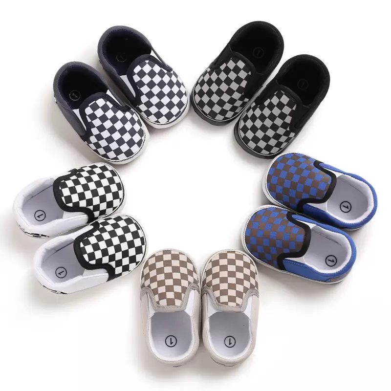 

2023 Baby Shoes Classical Checkered Toddler First Walker Newborn Baby Boy Girl Shoes Soft Sole Cotton Casual Sports Infant Crib Shoes, Gray
