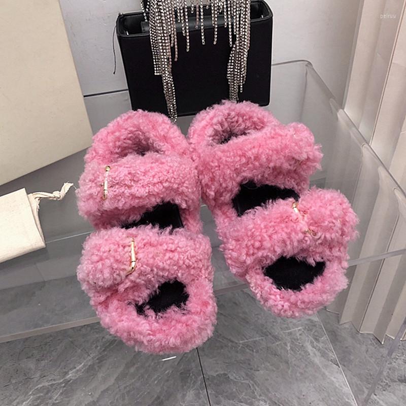 

Sandals Women's Shoes For Autumn/Winter 2023 High Quality Designer Lambs Wool Fur Hairy Metal Decoration Fashion, Picture shown