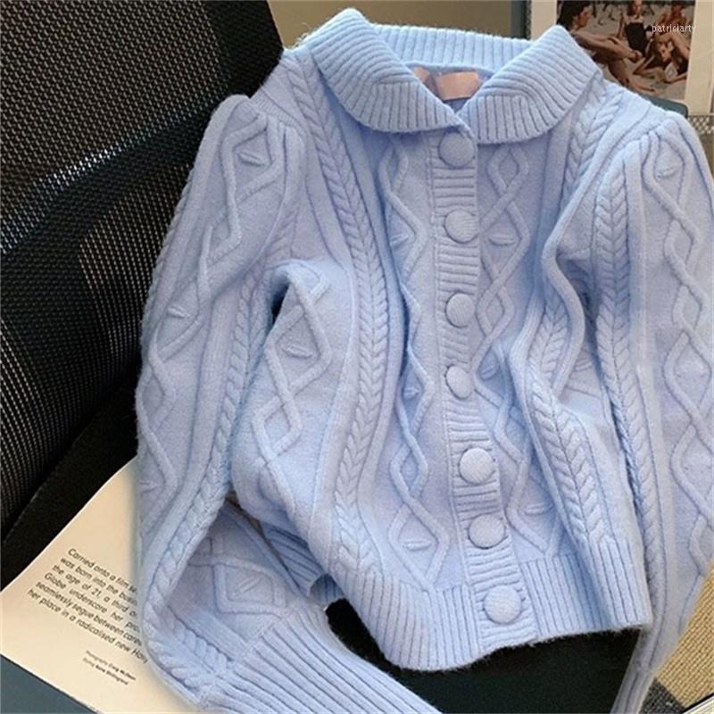 

Women's Knits 2023 Japanese Sweet Single Breasted Knit Cardigans Korean Chic Turn-Down Collar Long Sleeve Crop Cardigan Vintage Sweaters, Blue