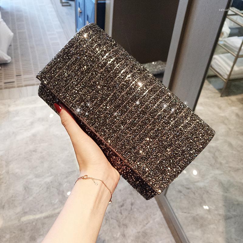 

Evening Bags Multi Functional Ladies Day Clutch Black Stripe Sequined Long Purse Silver Glitter Flap Bag Chain Messenger