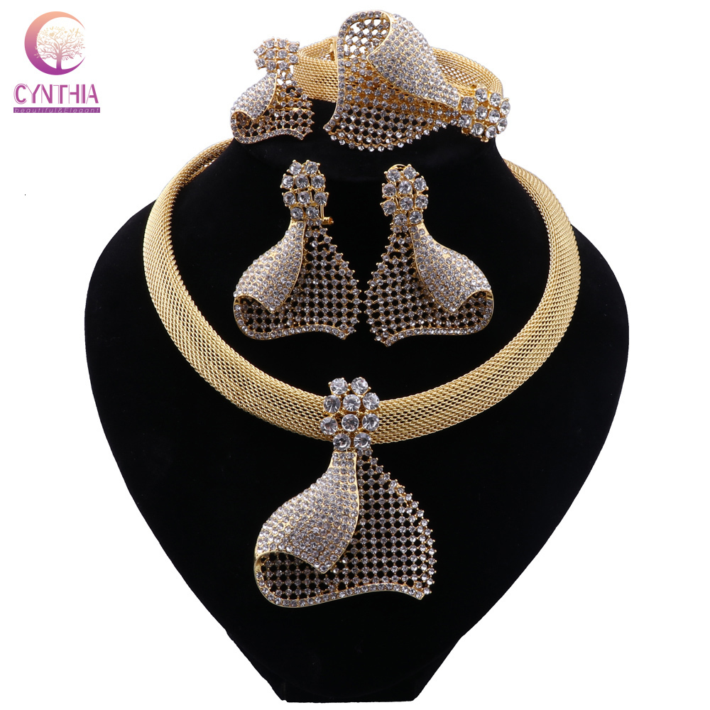 

Wedding Jewelry Sets CYNTHIA Luxury Nigerian Dubai For Women Bridal Gold Color Necklace Earrings Bracelet Ring 230203