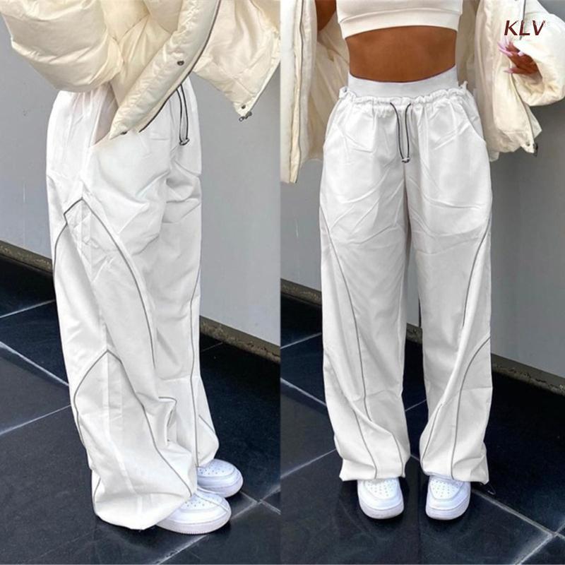 

Women' Pants Casual Baggy Wide Leg Sweatpants White Loose Drawstring Low Waist Streetwear Cargo Womens Joggers Trousers