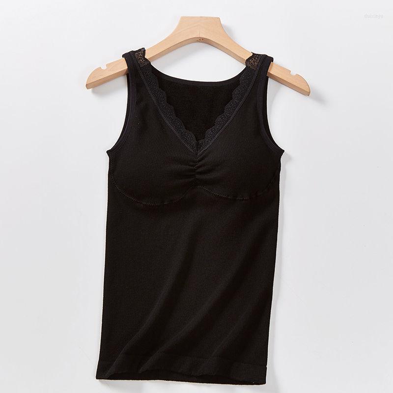 

Camisoles & Tanks Women 2023 Autumn Winter Fashion Solid Color Slim Vest Tops Female V-neck Lace Sleeveless Ladies Thicken Warm Tank E87, Black