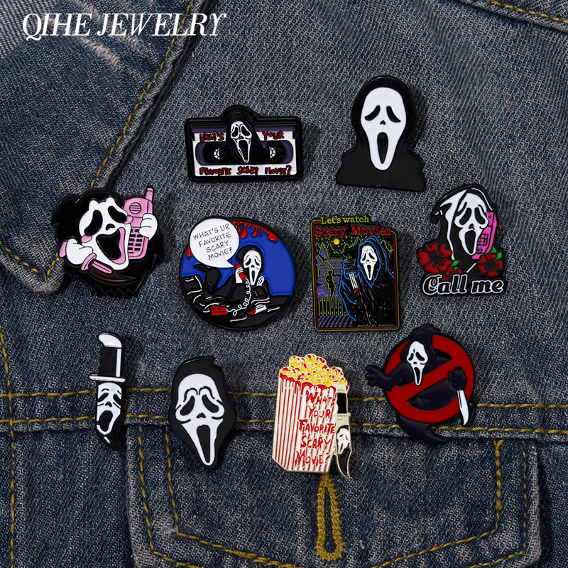 

Scary Faces Brooch Ghost Enamel Pins Terror Punk What's Your Favorite Scar Movies Badge Bag Jewelry for Friends Goth Accessories