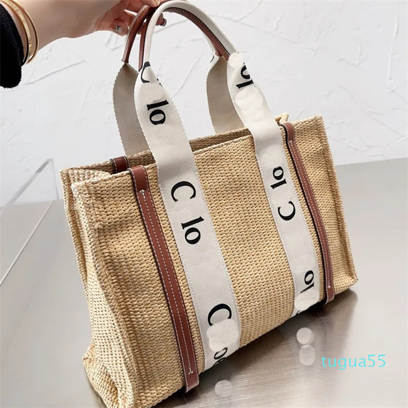 

Shoulder Bags Woody Tote Bag Straw Woven Handbag Crochet Totes Large Capacity, 27cm