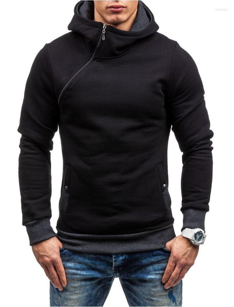 

Men' Hoodies 2023 Fall/winter Casual Slim Sports Top Diagonal Zipper Design Hooded Sweater Color Matching Style, Black blue